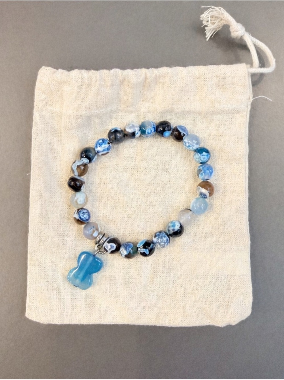 Blue & Brown Beaded Bracelet with Blue Pendant